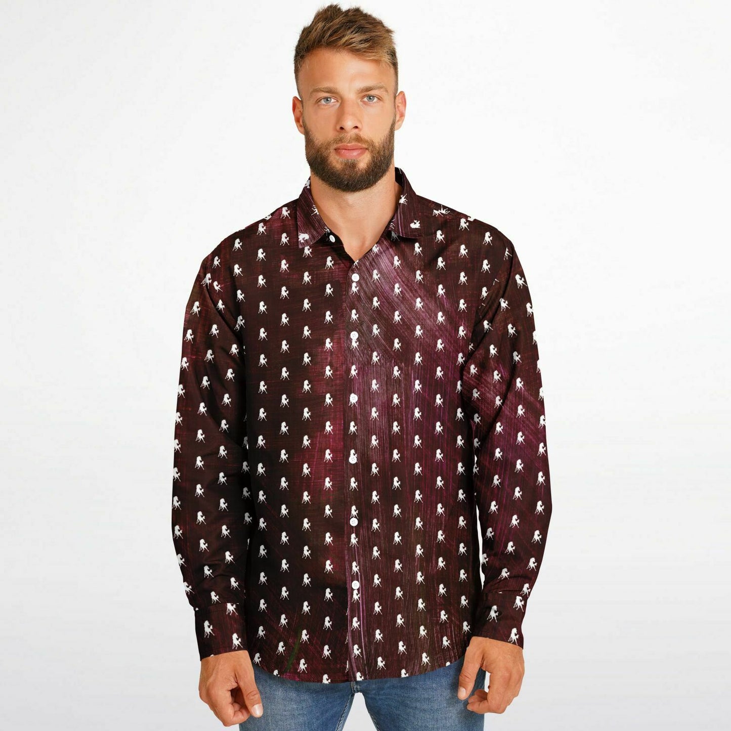 Mustangs Long Sleeve Button Down Shirt - AOP
