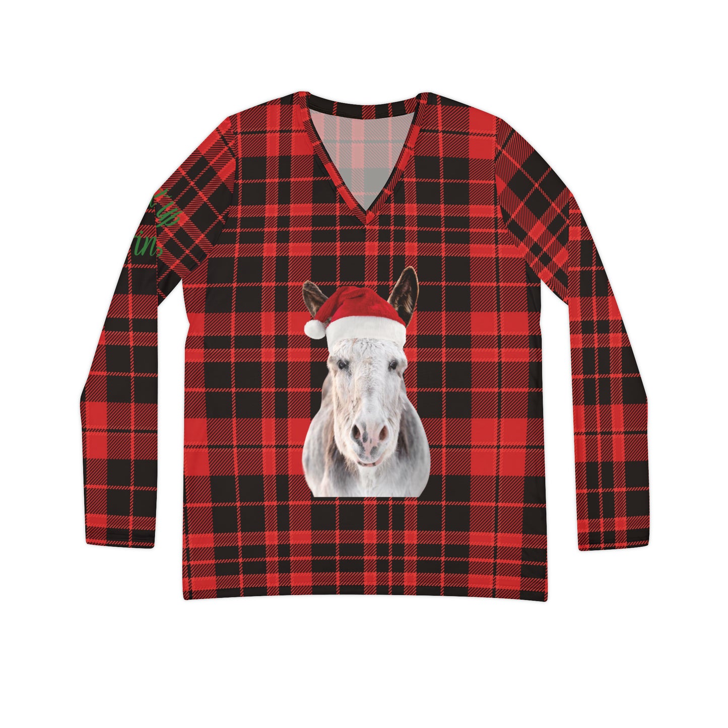 Harry and Ruby With Santa Hats Long Sleeve V-neck Shirt (AOP)