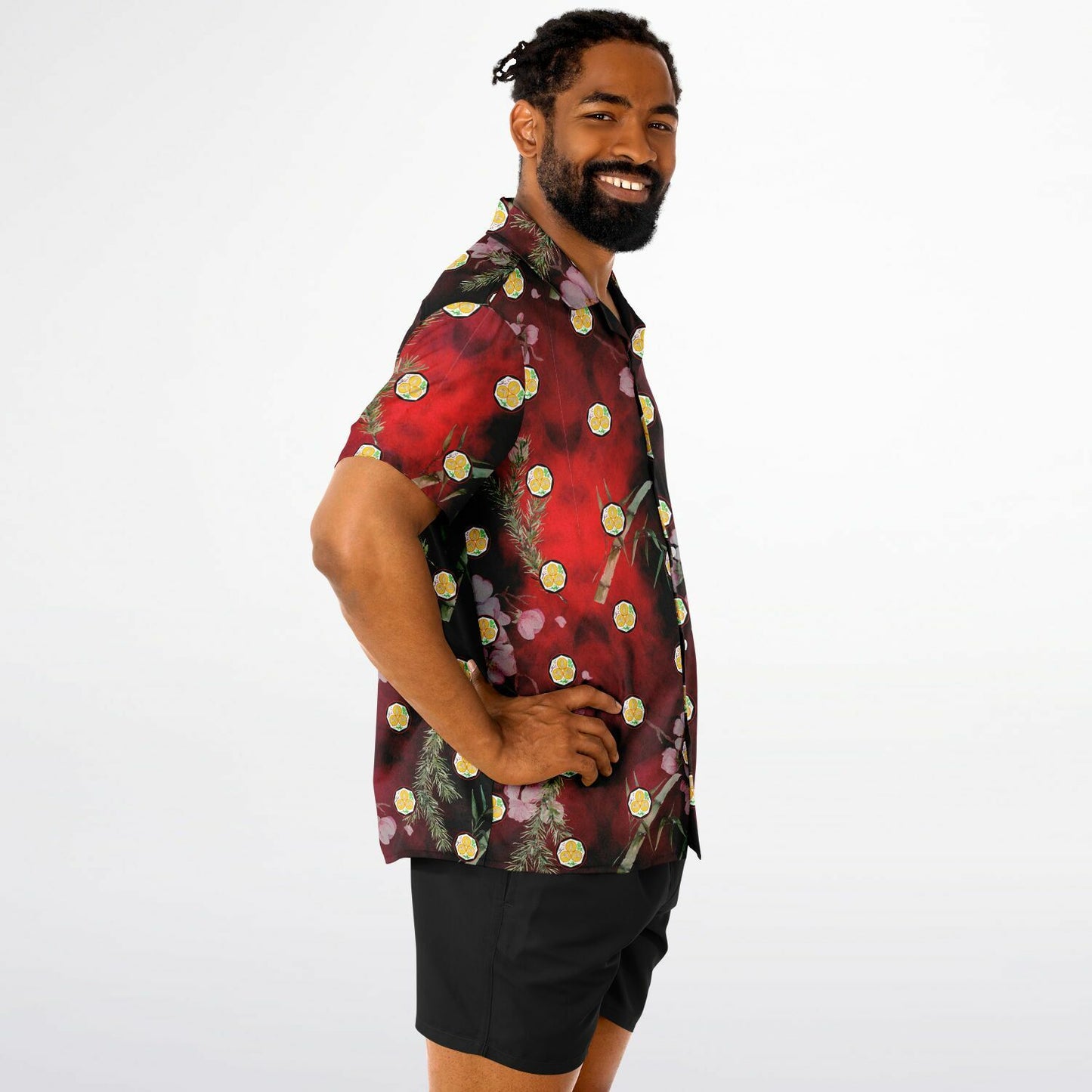 Kosho Spread Collar Short Sleeve Button-Down Shirt - AOP 1