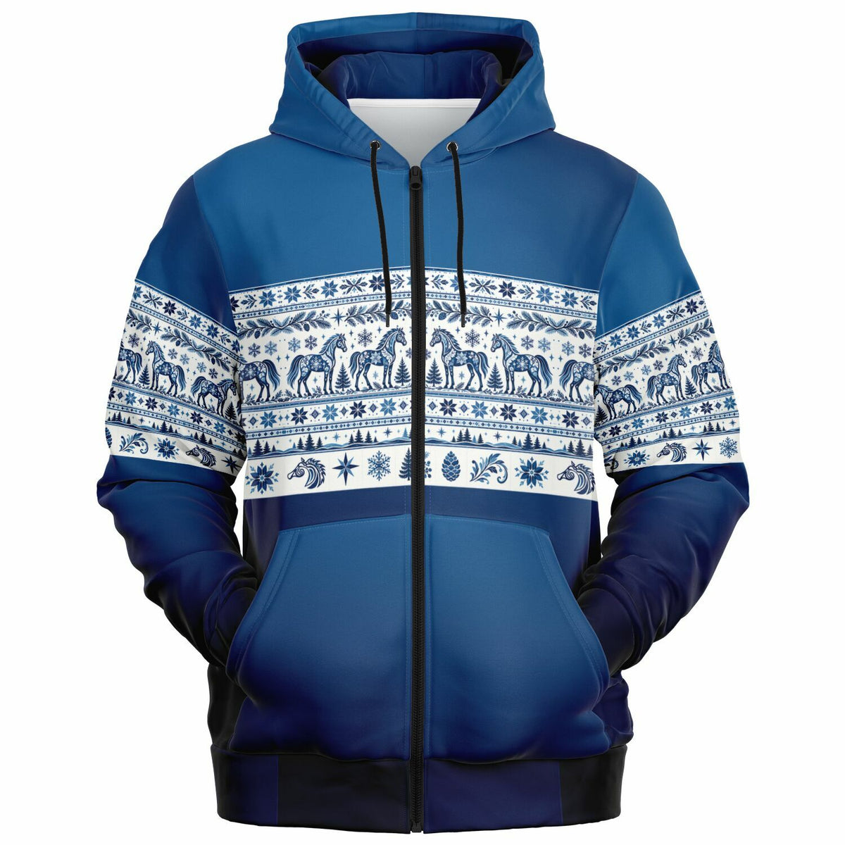 Blazing Star Stables Nordic Heritage Zip-Up Hoodie – Blue & Cream