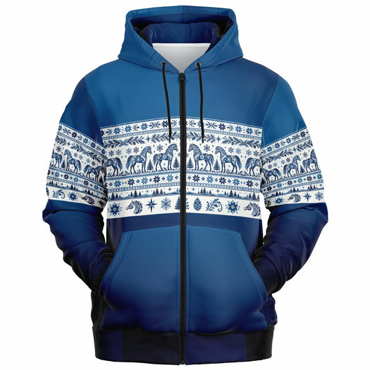 Blazing Star Stables Nordic Heritage Zip-Up Hoodie – Blue & Cream