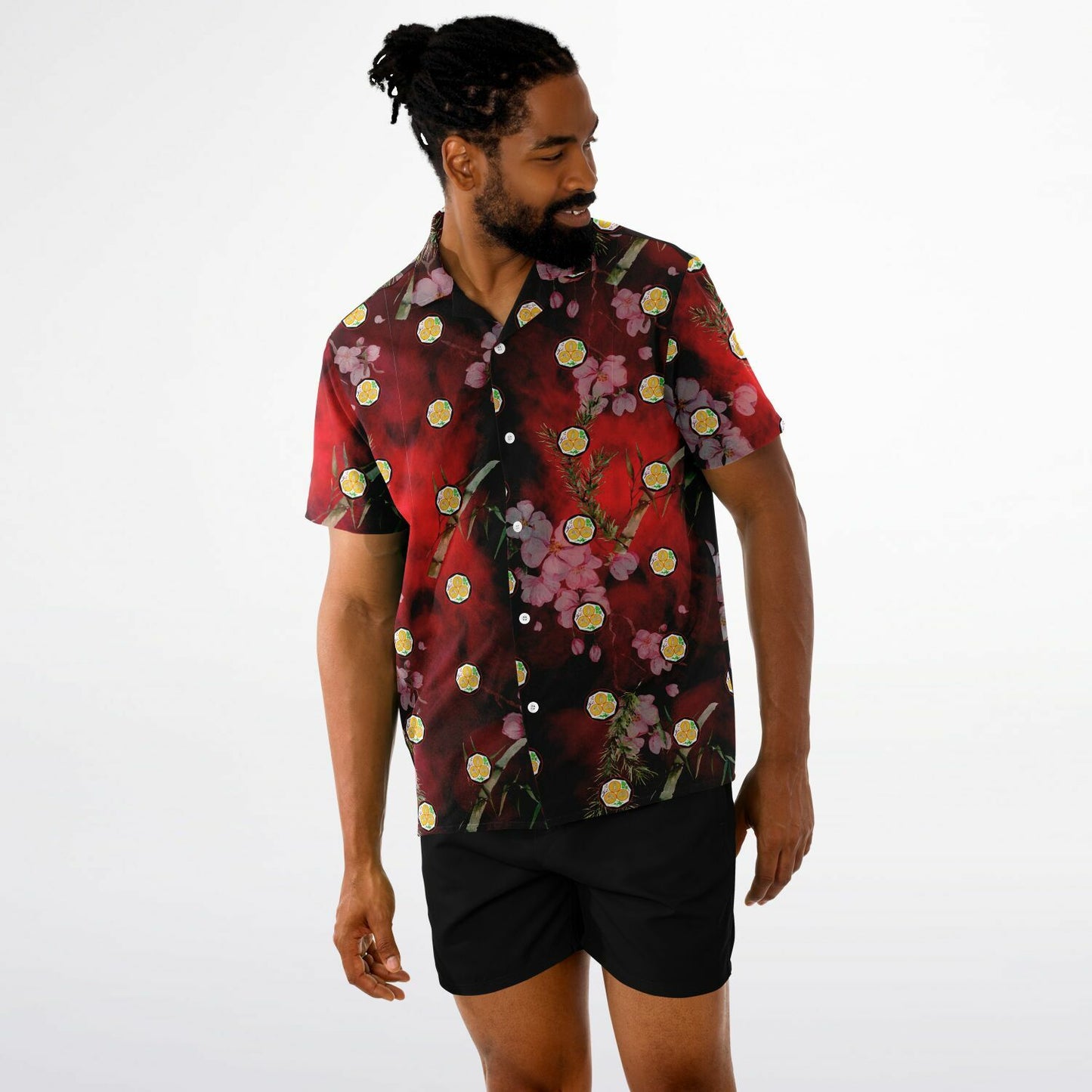 Kosho Spread Collar Short Sleeve Button-Down Shirt - AOP 1